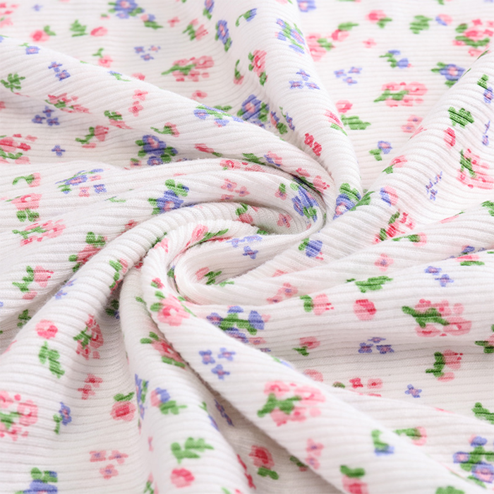 Thin Tissue Print Floral Rib Knit Fabric Stretchy Rib Jersey Fabric for Sewing Summer Dress Or Tops
