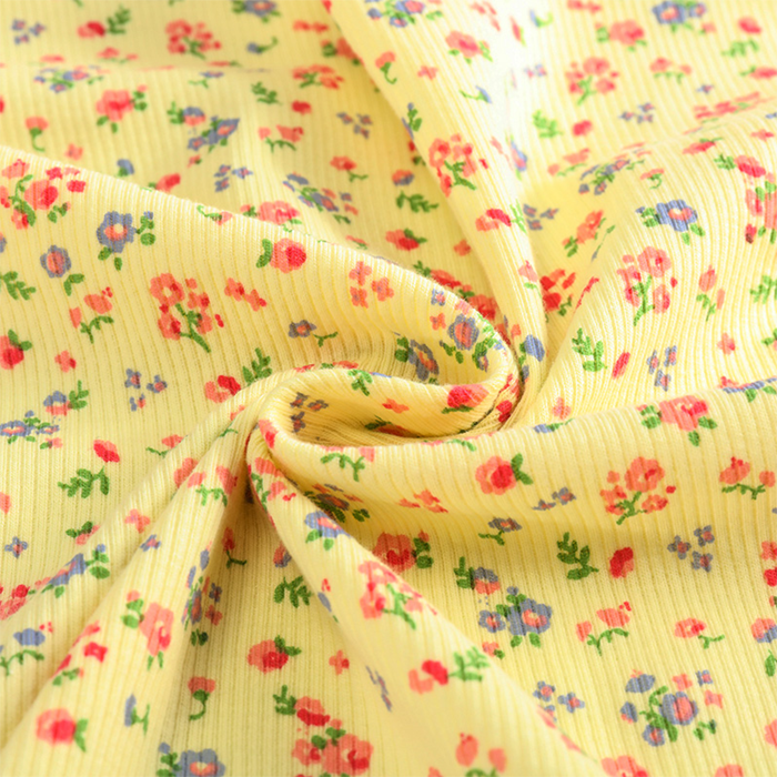 Thin Tissue Print Floral Rib Knit Fabric Stretchy Rib Jersey Fabric for Sewing Summer Dress Or Tops