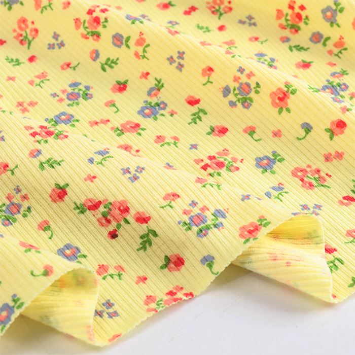 Thin Tissue Print Floral Rib Knit Fabric Stretchy Rib Jersey Fabric for Sewing Summer Dress Or Tops