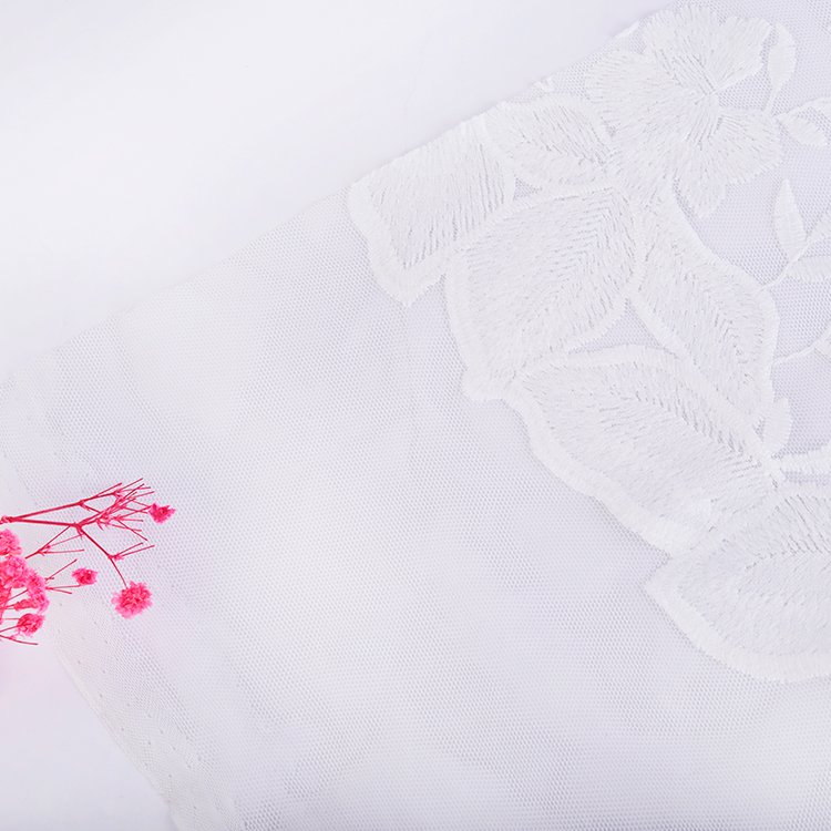 Fashion 100% polyester mesh embroidery fabric with dying and printing for women dress