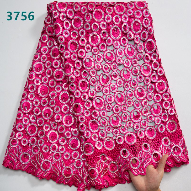 Guipure Cord Lace Fabric High Quality African Water Soluble With Sequins Nigeria Guipure Cord Lace For Women Dresses 3756