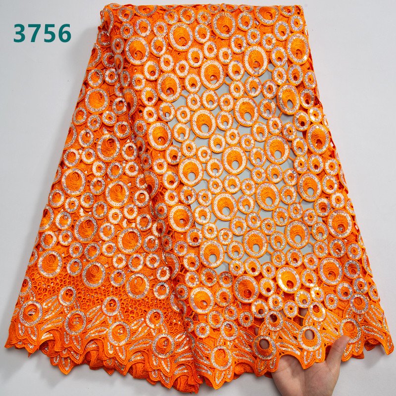 Guipure Cord Lace Fabric High Quality African Water Soluble With Sequins Nigeria Guipure Cord Lace For Women Dresses 3756