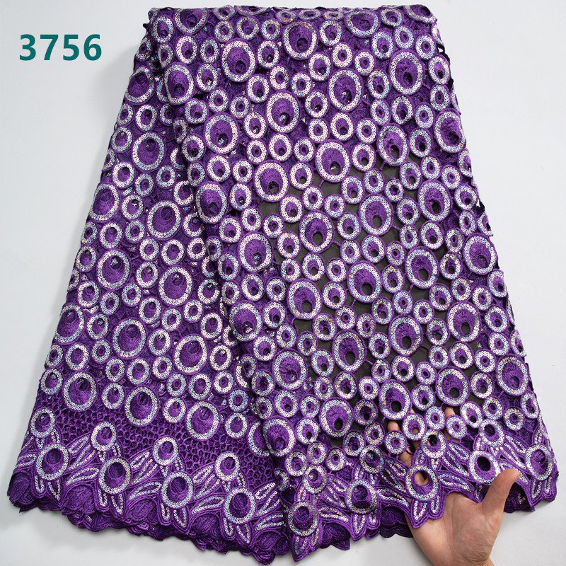 Guipure Cord Lace Fabric High Quality African Water Soluble With Sequins Nigeria Guipure Cord Lace For Women Dresses 3756