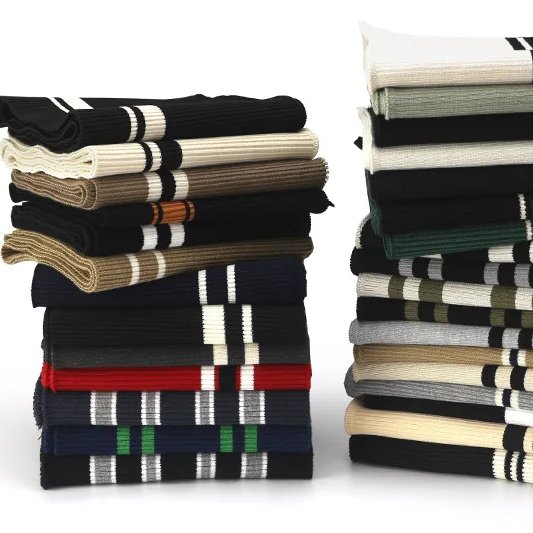 CVC Knit Rib Collar Fabric 2X2 65% Cotton 35% Polyester Neck Unis Ribbing Knitted Polo Collar Fabric For Cuffs Hem