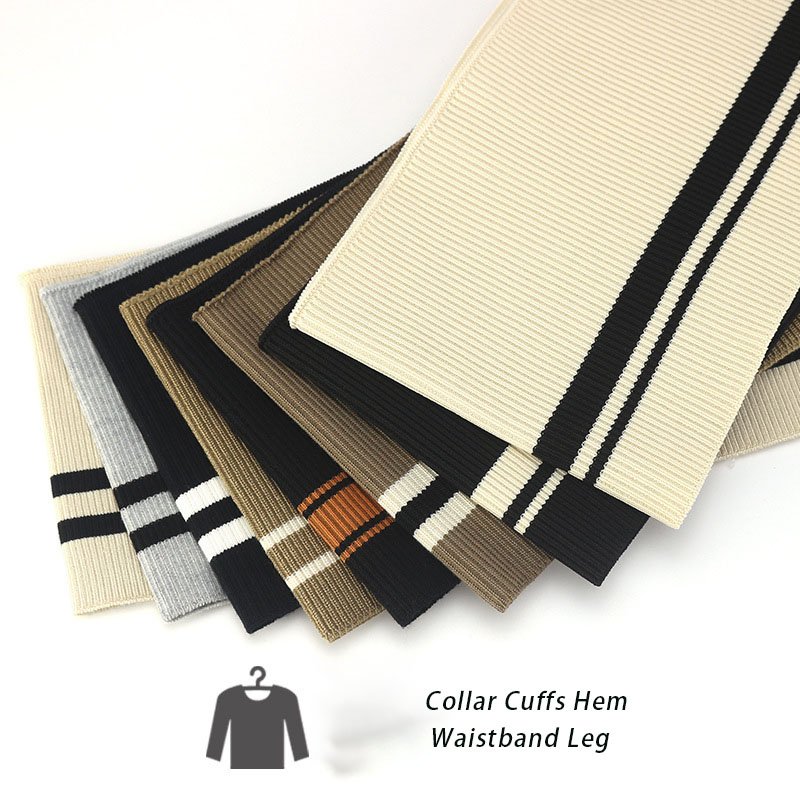 CVC Knit Rib Collar Fabric 2X2 65% Cotton 35% Polyester Neck Unis Ribbing Knitted Polo Collar Fabric For Cuffs Hem