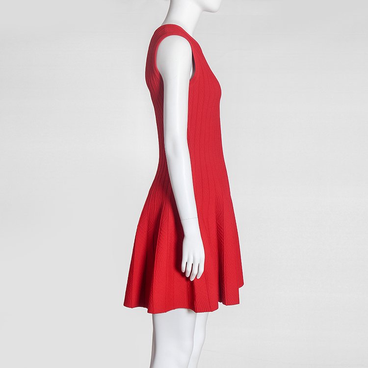 2021 Hot Factory Custom Summer Round Collar Sleeveless RibBed Knit Red women Casual Dress