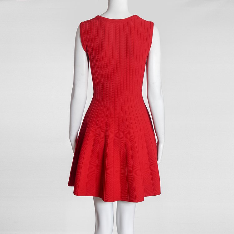 2021 Hot Factory Custom Summer Round Collar Sleeveless RibBed Knit Red women Casual Dress