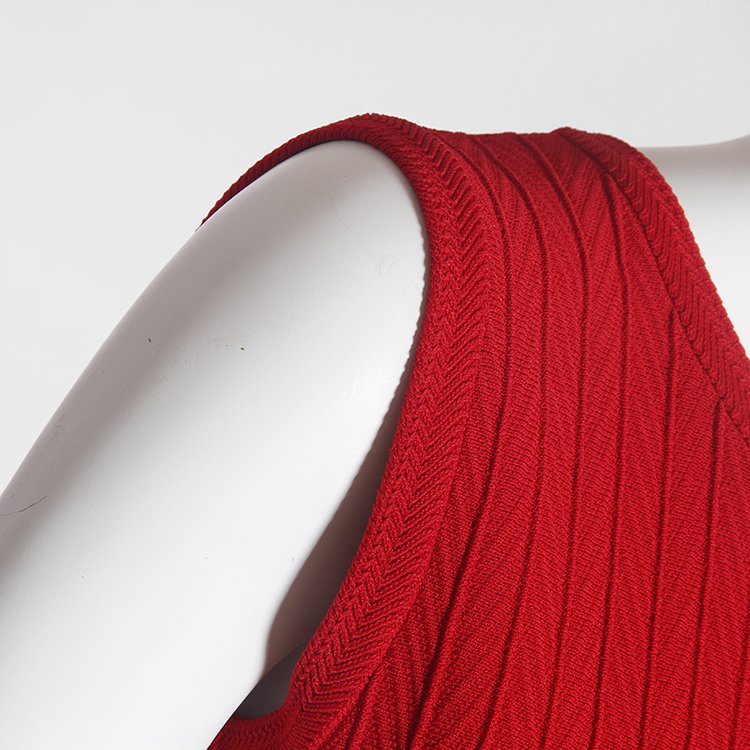 2021 Hot Factory Custom Summer Round Collar Sleeveless RibBed Knit Red women Casual Dress