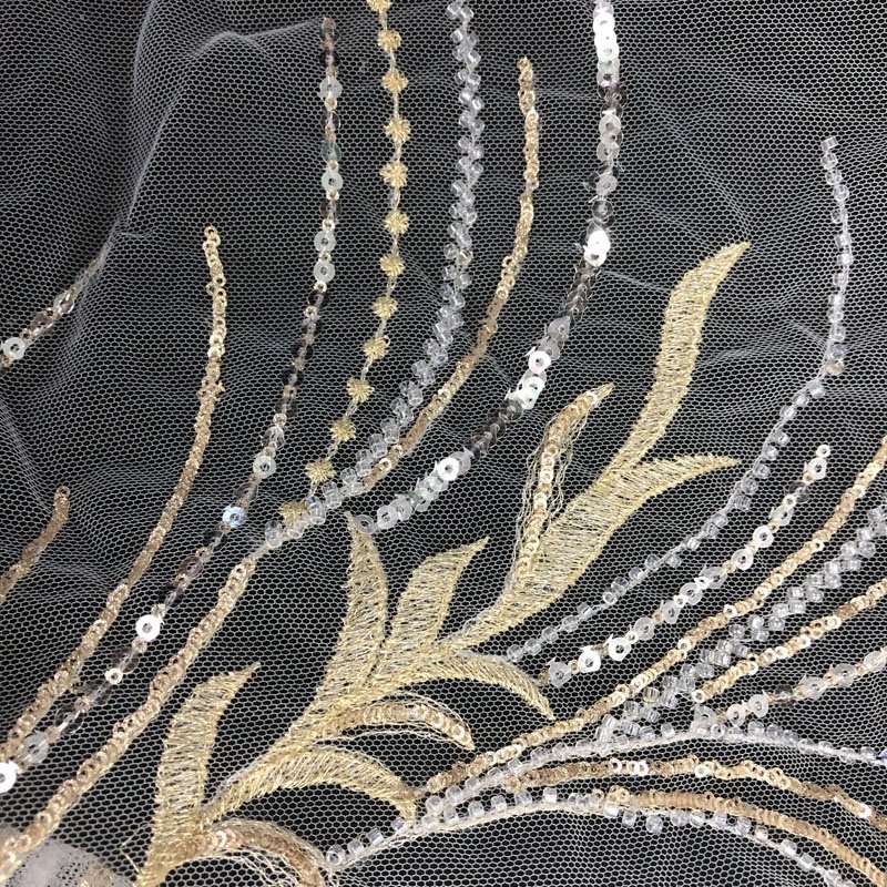 2019 French White Bridal Sequin Beaded Lace Fabric Embroidery Tulle Lace Fabric