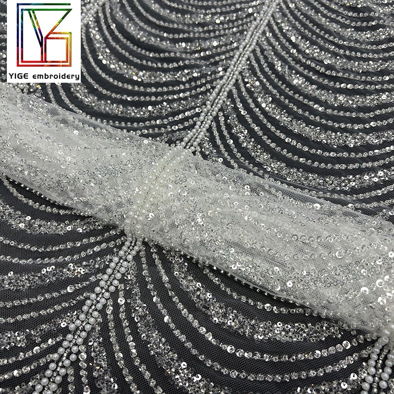 Luxury french Bridal tulle sequins lace new design mesh embroidery wedding beaded and pearls fabrics for European style dress