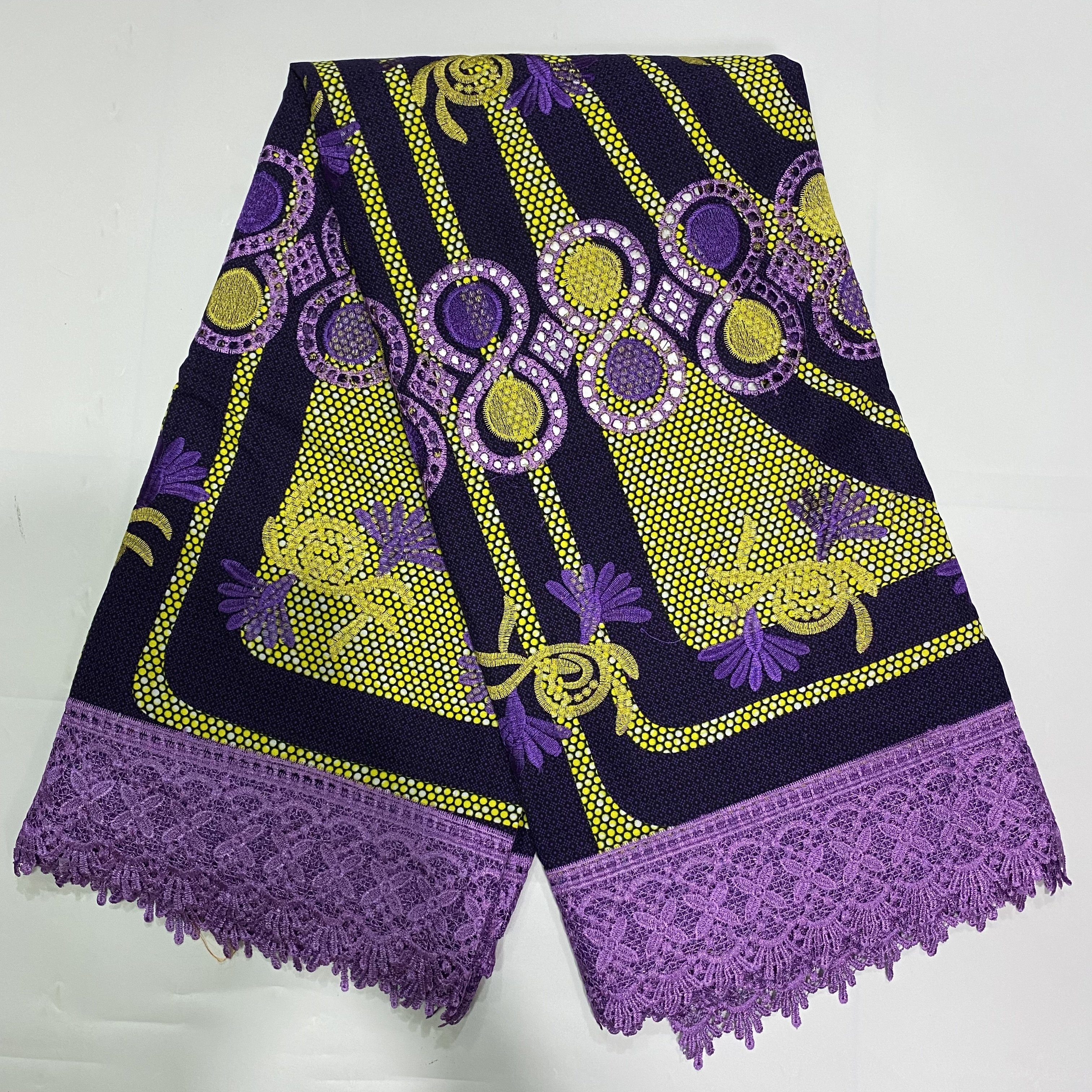 Fashion 2022 African Wax Mix Lace Fabric Emboriderd Lace Textile For Garments 6yards/Lot for Party Dress