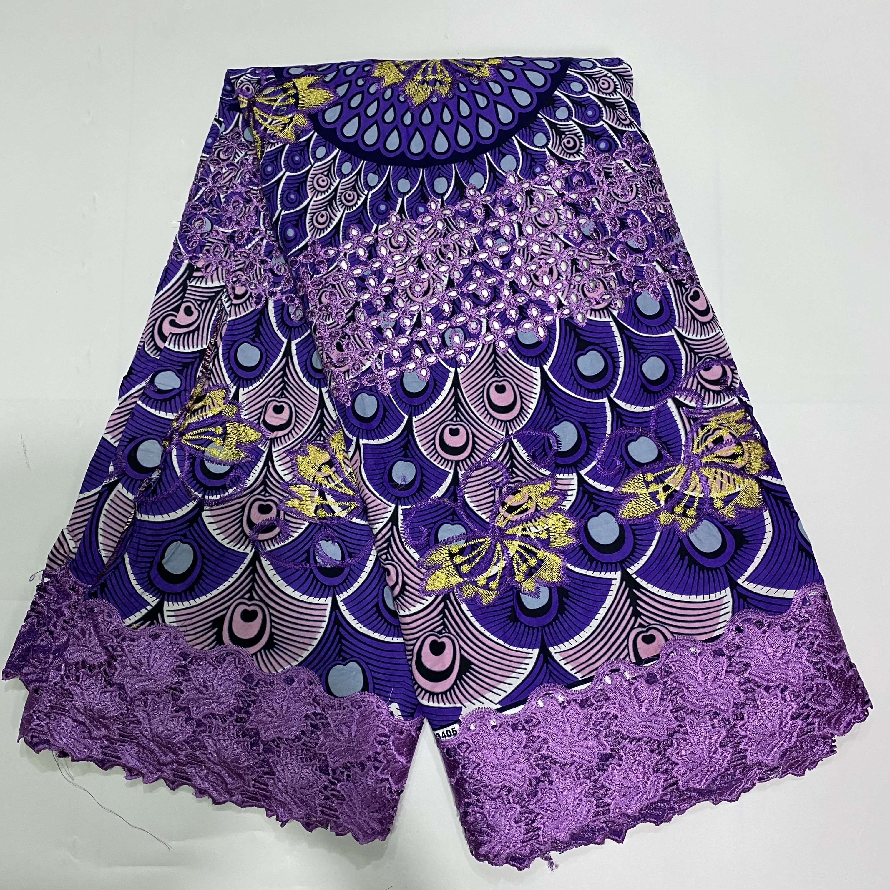 Fashion 2022 African Wax Mix Lace Fabric Emboriderd Lace Textile For Garments 6yards/Lot for Party Dress