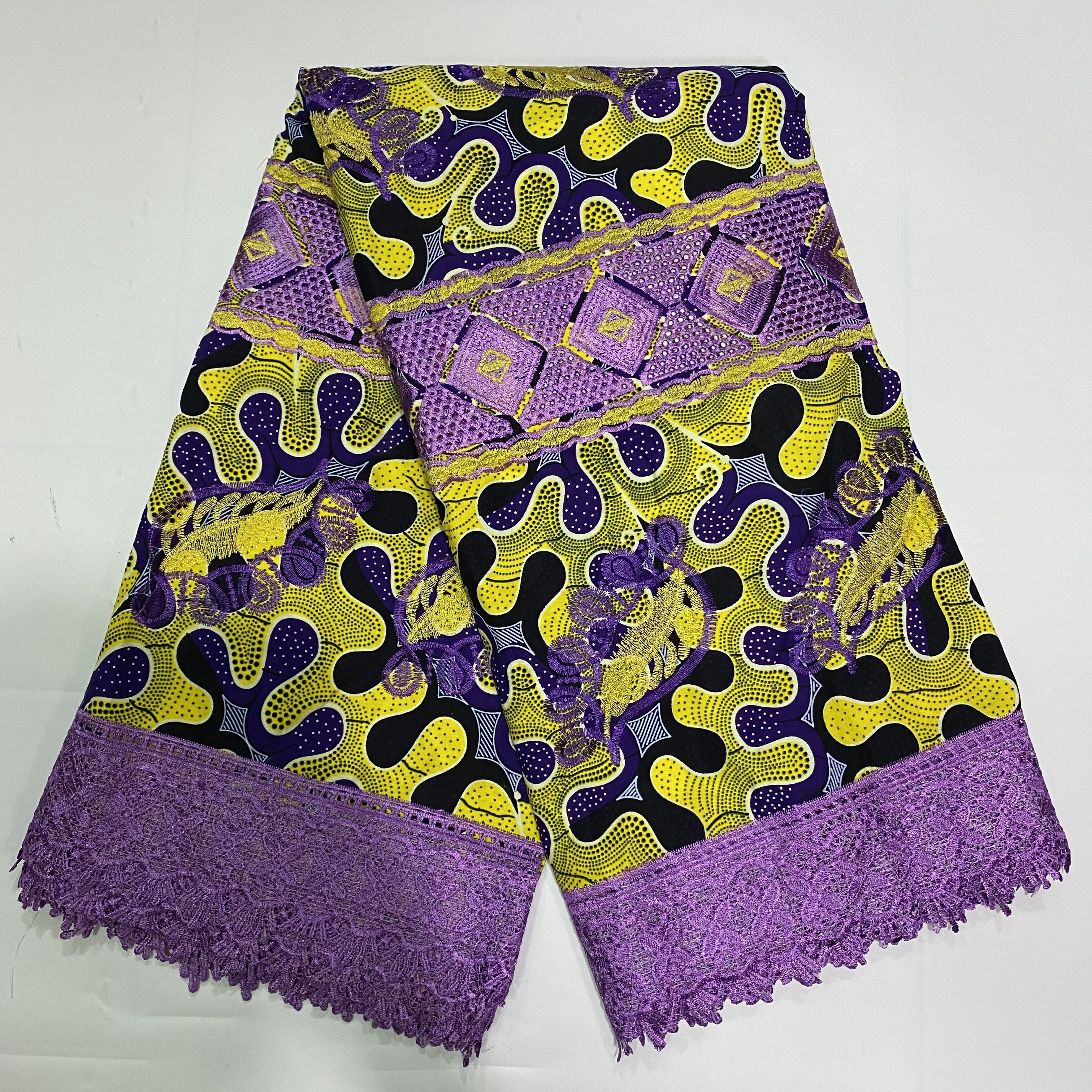 Fashion 2022 African Wax Mix Lace Fabric Emboriderd Lace Textile For Garments 6yards/Lot for Party Dress