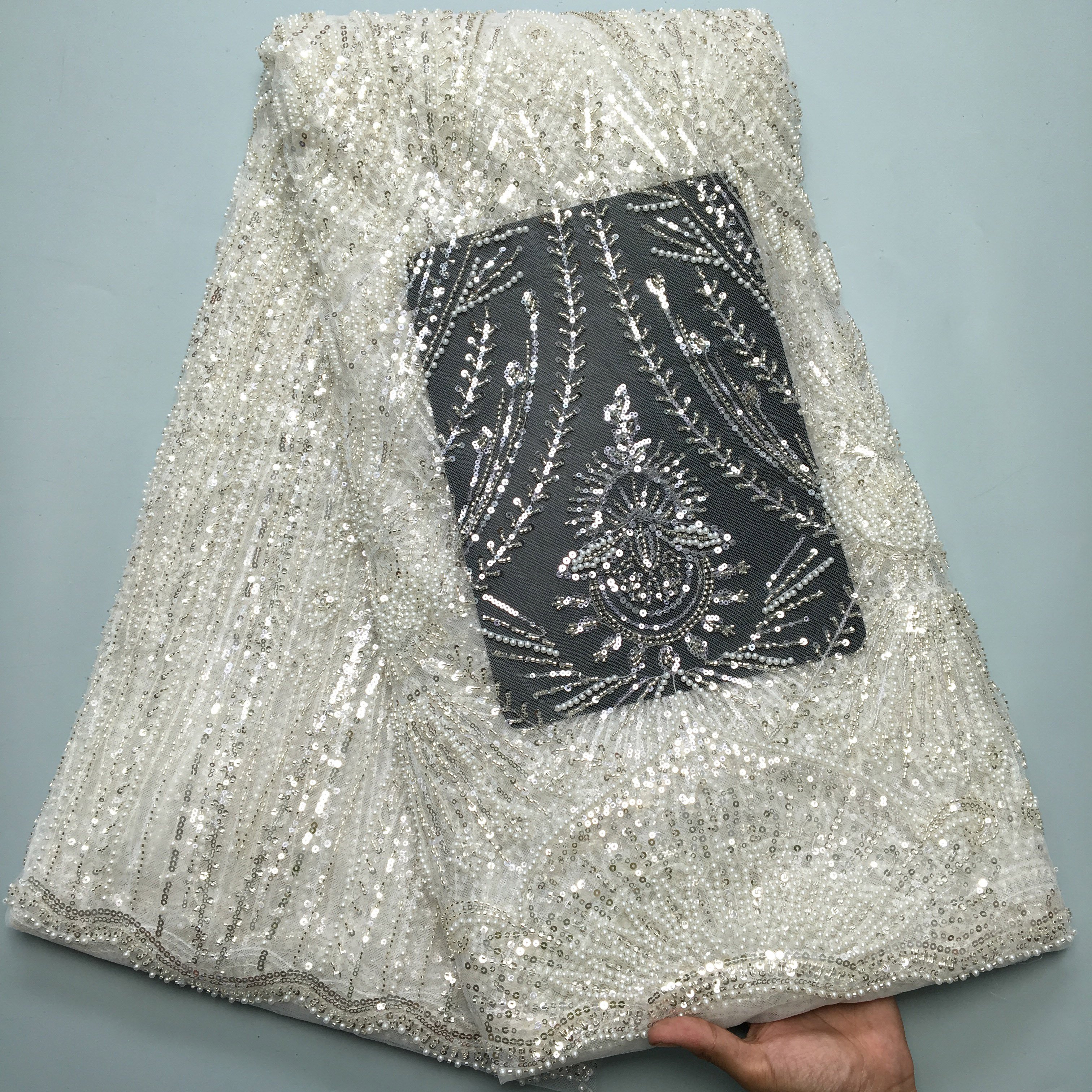 Embroidery Mesh Tulle Lace Fabric Sequins 2024 High Quality 5 Yards African Lace Fabric Nigerian Bride Wedding Dress 3910