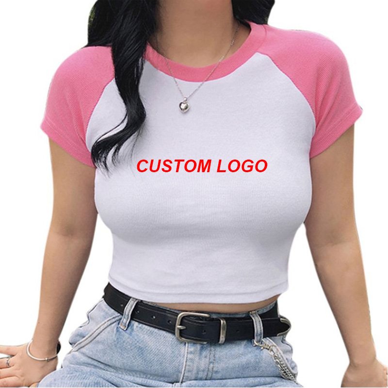 Custom Logo T shirt Summer Female Outfits Round Neck Crop Top Tshirt Plain Cotton Woman Graphic T Shirts Tees