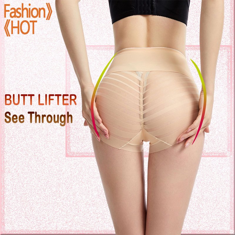Popular Women Tummy Control Briefs Stripe Lace Mid-Rise Underwear Plus Size Control Shapewear Panties Icesilk Girdle Butt Lifter