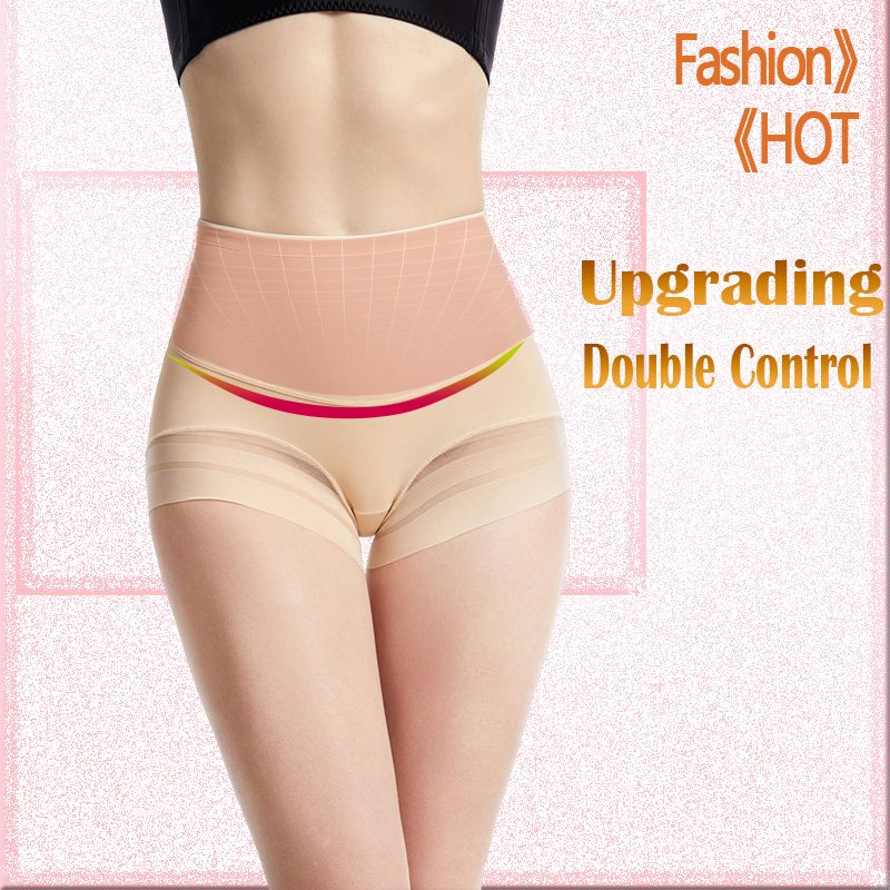 Popular Women Tummy Control Briefs Stripe Lace Mid-Rise Underwear Plus Size Control Shapewear Panties Icesilk Girdle Butt Lifter