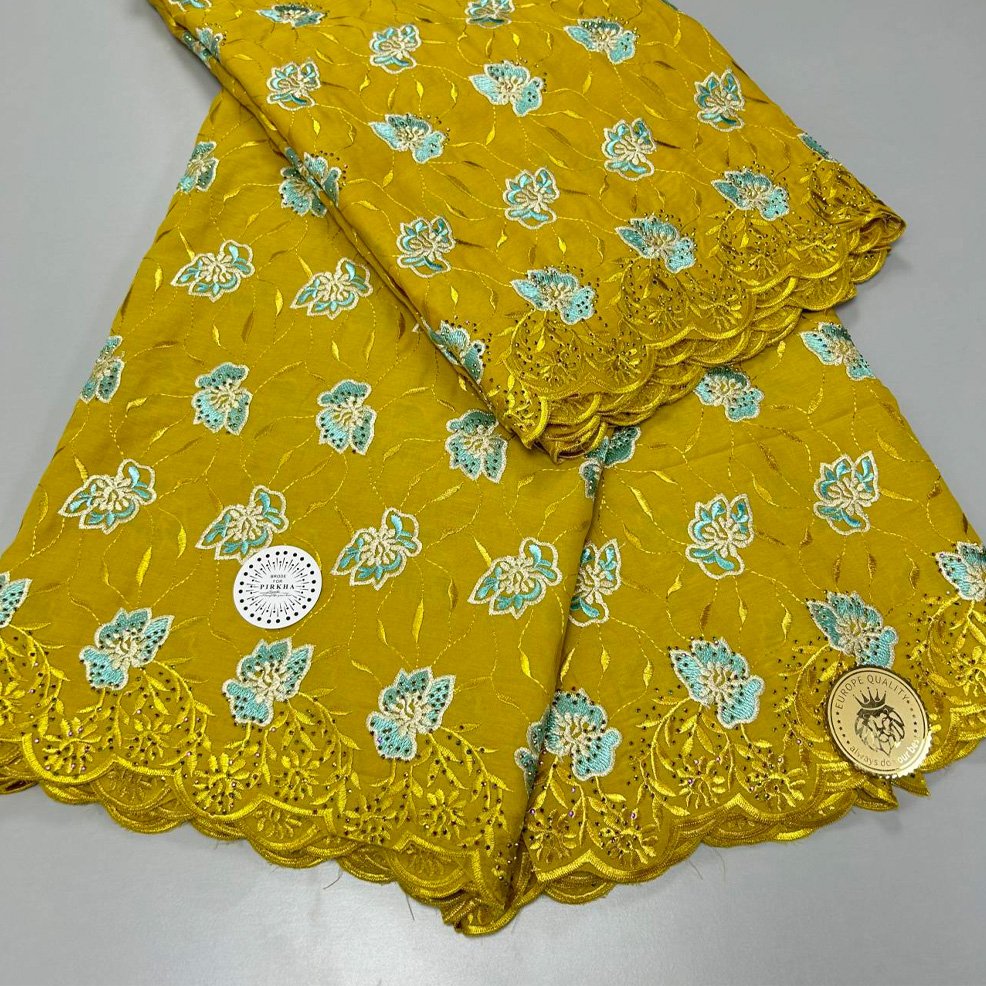 HFX Swiss Voile African Cotton Lace Fabric 2024 High Quality Nigerian Stones Cotton Fabrics For Women Evening Dresses Sewing