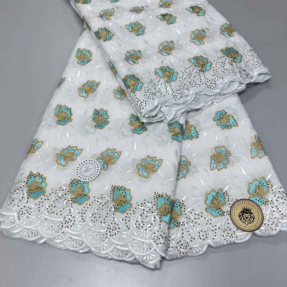 HFX Swiss Voile African Cotton Lace Fabric 2024 High Quality Nigerian Stones Cotton Fabrics For Women Evening Dresses Sewing