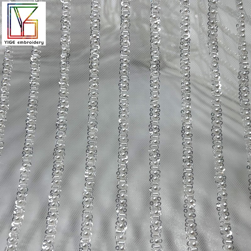 2023 Exclusive new french white luxury wedding 3d beaded lace crystal sequins Tulle Mesh Embroidery bridal lace dress fabric