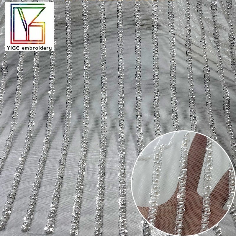 2023 Exclusive new french white luxury wedding 3d beaded lace crystal sequins Tulle Mesh Embroidery bridal lace dress fabric