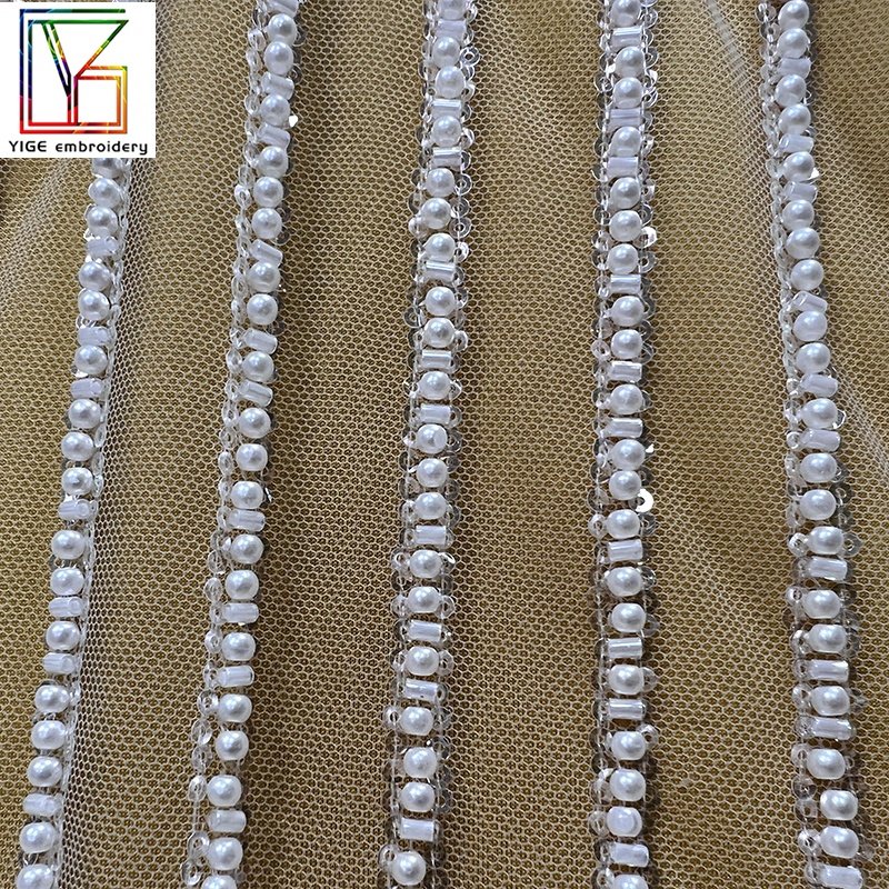 2023 Exclusive new french white luxury wedding 3d beaded lace crystal sequins Tulle Mesh Embroidery bridal lace dress fabric