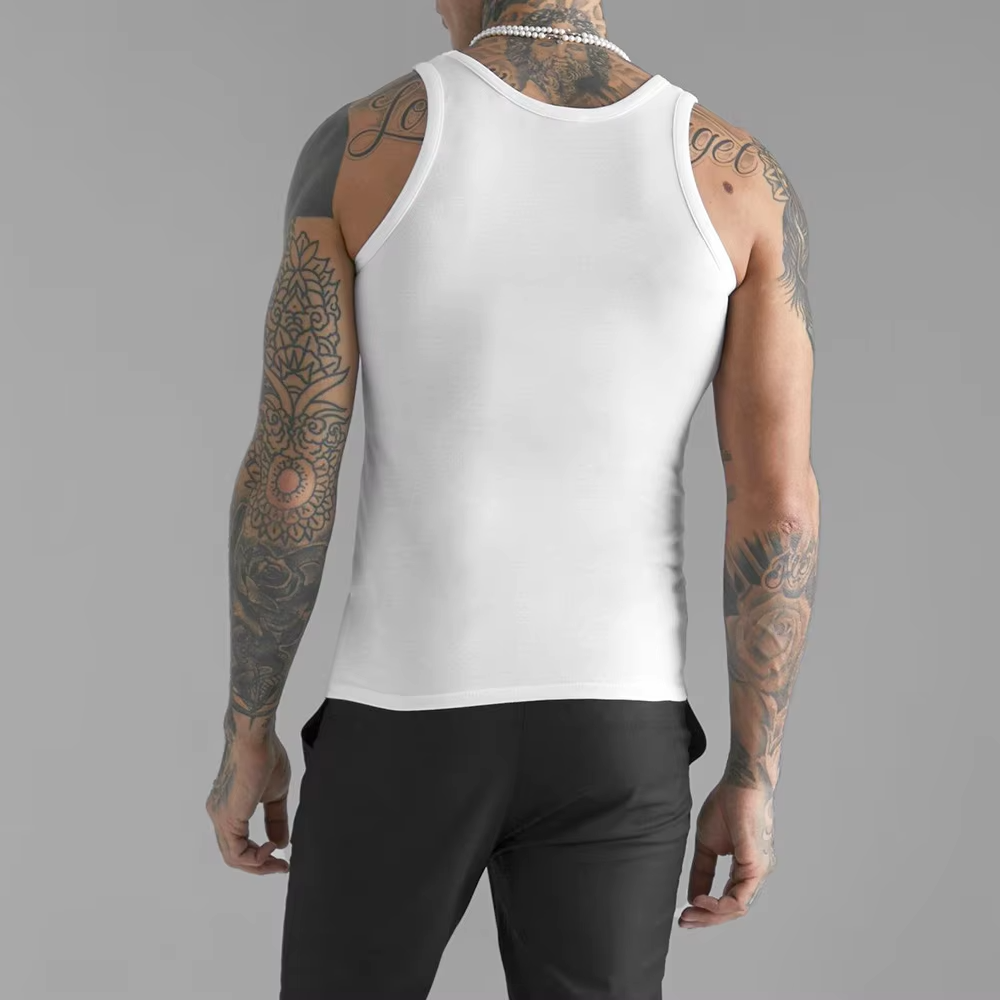 Customization Men's Tank Top Compression Athletic Clothing Fitted Gym Stringer Fitness Running Tight Men Ribbed Tank Top
