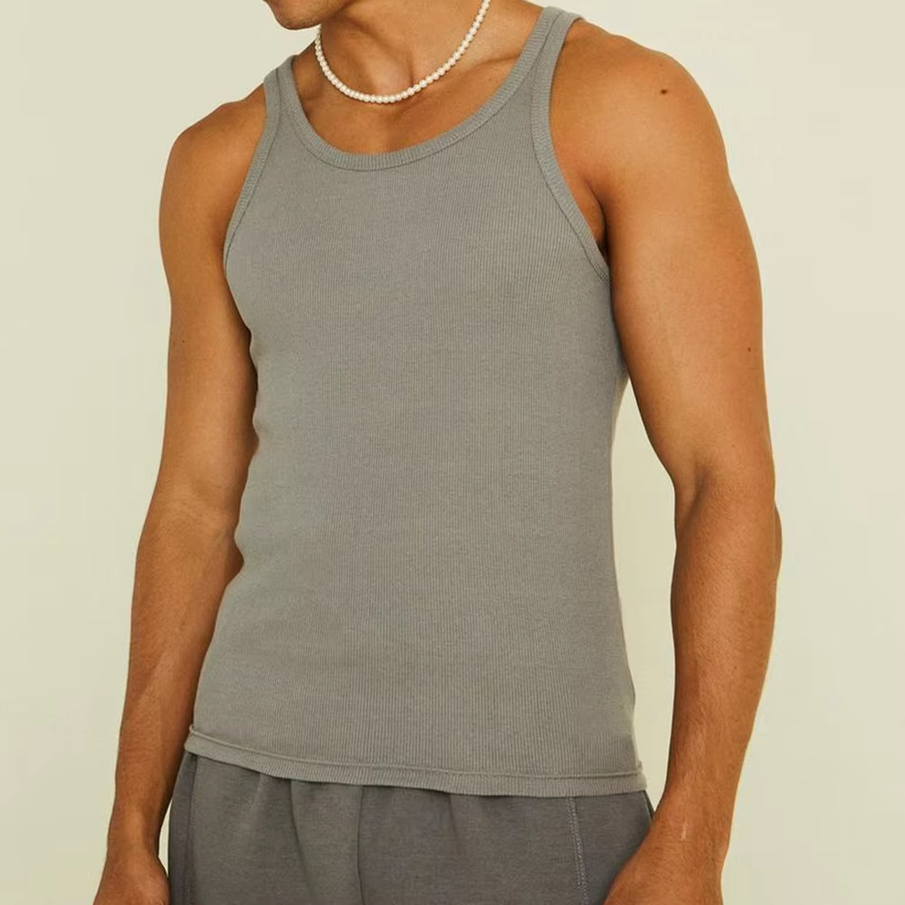 Customization Men's Tank Top Compression Athletic Clothing Fitted Gym Stringer Fitness Running Tight Men Ribbed Tank Top