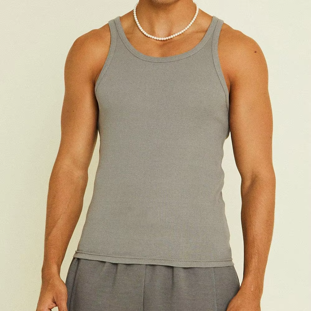 Customization Men's Tank Top Compression Athletic Clothing Fitted Gym Stringer Fitness Running Tight Men Ribbed Tank Top