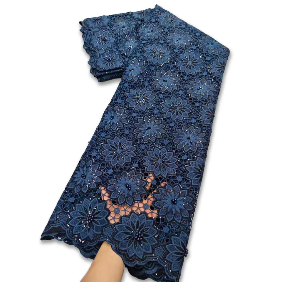 Popular Nigeria cotton voile dantelle lace tulle embroidery hollow out border lace pattern guipure lace fabric