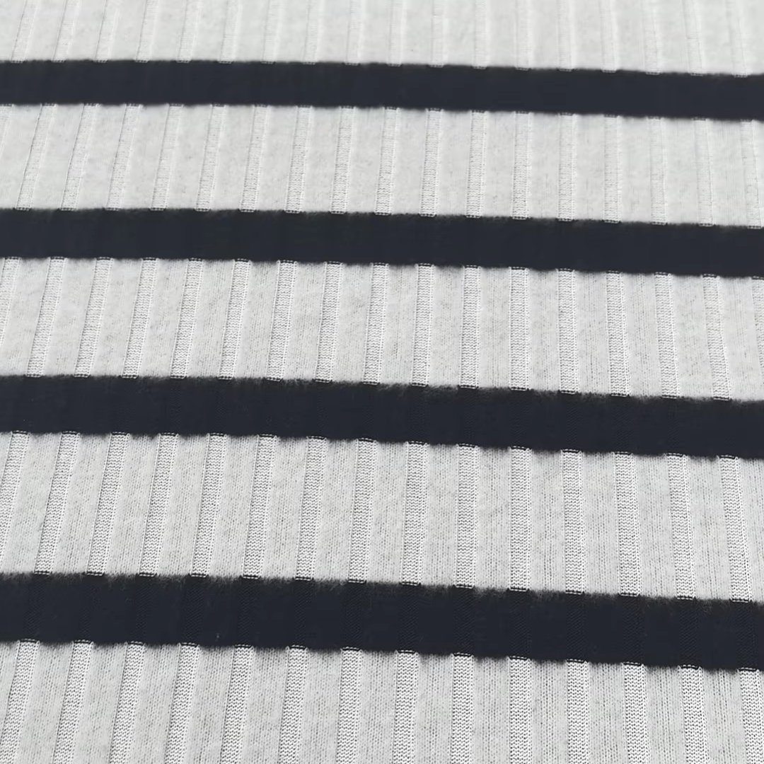 Good Quality 60% polyester 35% cotton 5% spandex 4*3 Stripe Rib Fabric For Clothing T Shirt