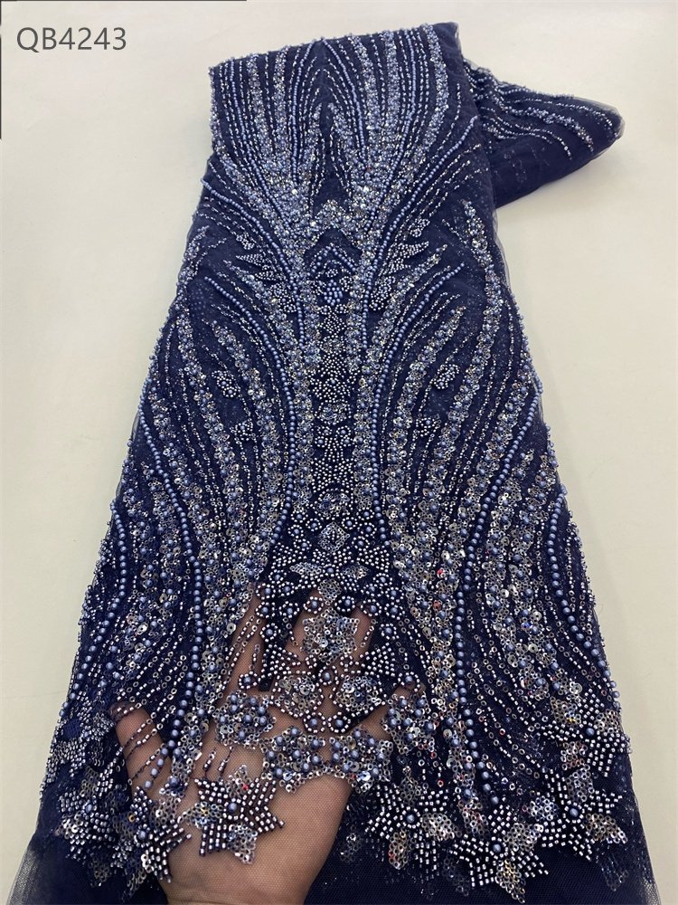 High-end Embroidery Tulle Luxury beaded lace fabric gold beaded and sequins embroidery fabric for dress