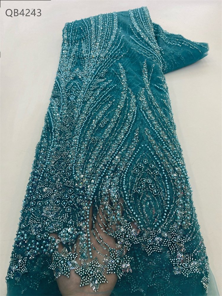 High-end Embroidery Tulle Luxury beaded lace fabric gold beaded and sequins embroidery fabric for dress