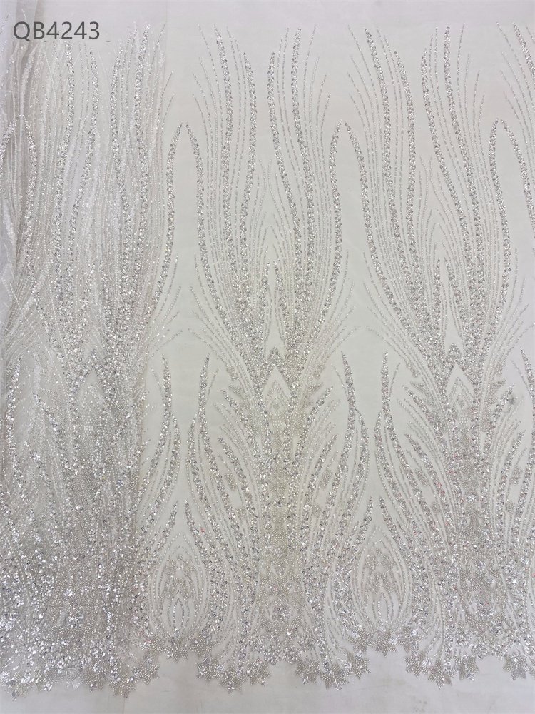 High-end Embroidery Tulle Luxury beaded lace fabric gold beaded and sequins embroidery fabric for dress