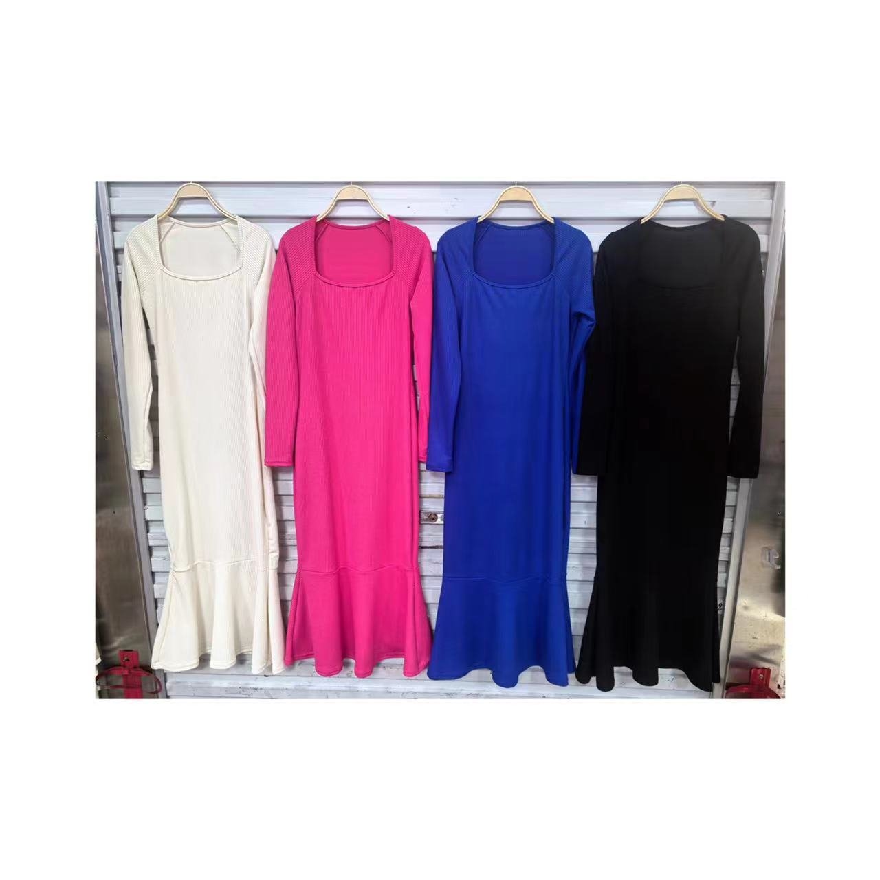High Quality Solid Color Long Sleeved Sexy Ribbed Long Sleeved Square Neck Top Mini Dress
