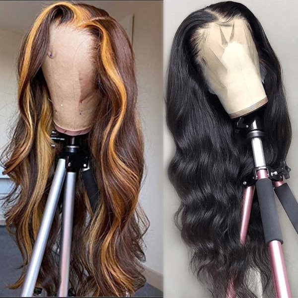 Ombre Color Glueless HD Full Lace Frontal Human Hair Wigs PrePlucked Brazilian Highlight Color Lace Front Wigs