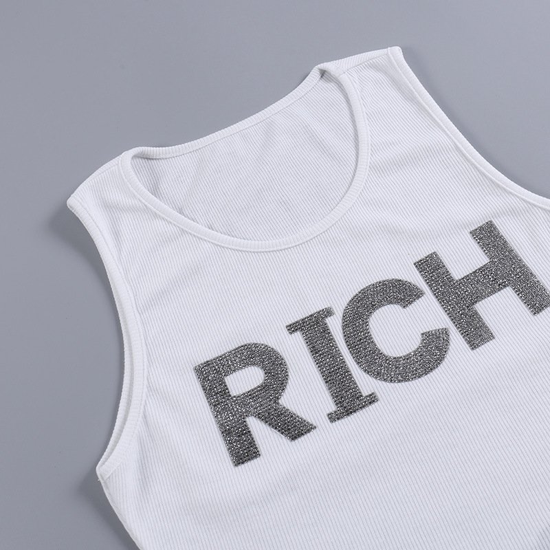 Think 2023 New Summer Ladies Sleeveless Vest Streetwear Ribbed Crop Top Hot Drilling Design Women's Tank Top