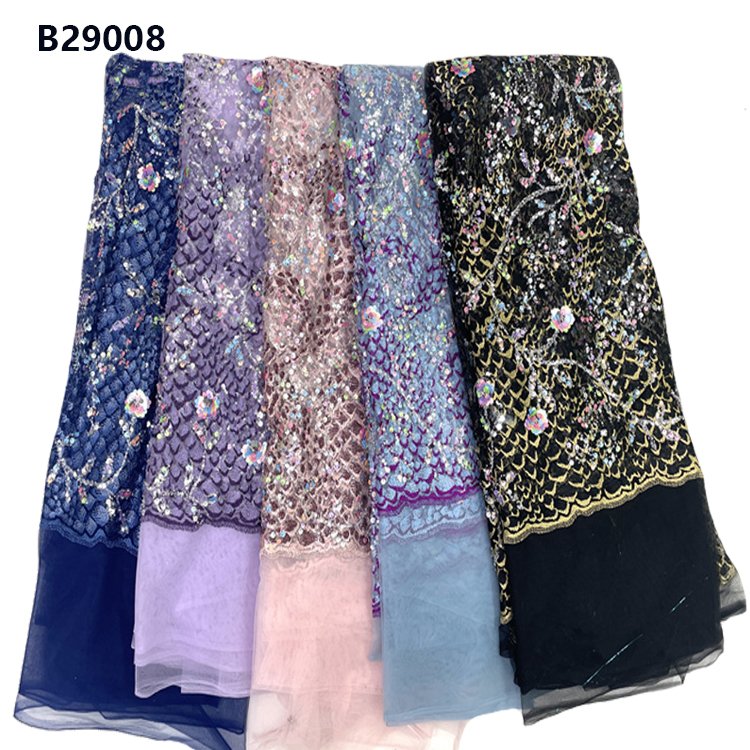CHOCOO Latest African Lace Fabric Wedding Dress With Sequins French Tulle Beads Embroidery Lace Fabric