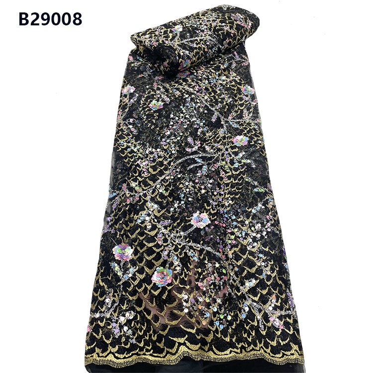 CHOCOO Latest African Lace Fabric Wedding Dress With Sequins French Tulle Beads Embroidery Lace Fabric