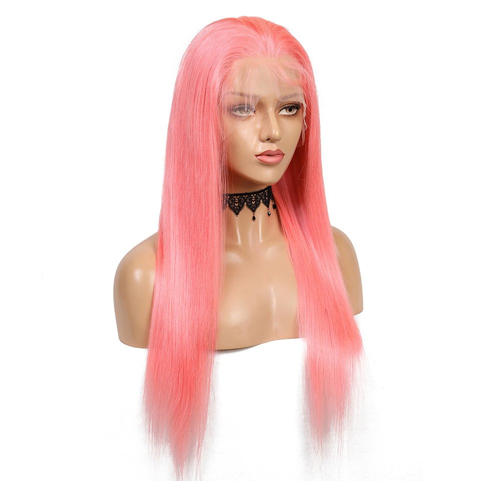 ZSF Human Hair Wig Wholesale Pink Color Silky Straight 13*4 Lace Frontal Wig Brazilian Unprocessed Virgin Hair For Black Women
