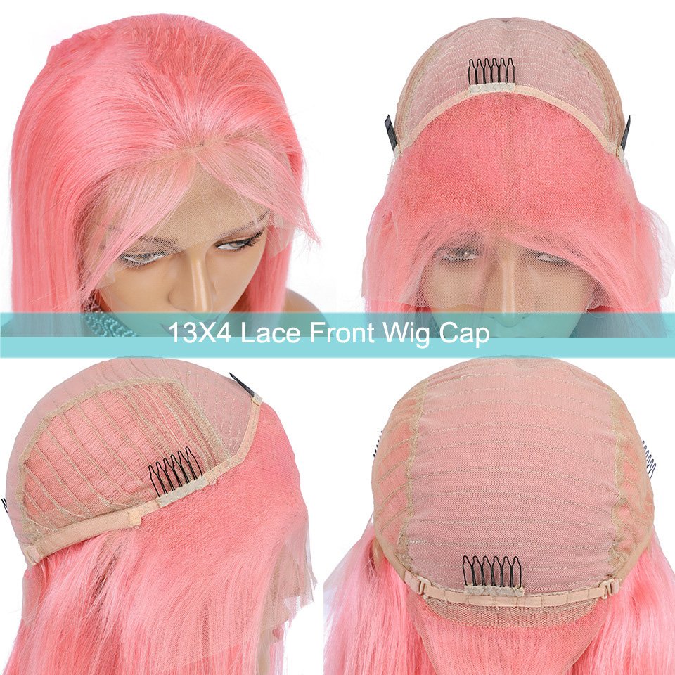 ZSF Human Hair Wig Wholesale Pink Color Silky Straight 13*4 Lace Frontal Wig Brazilian Unprocessed Virgin Hair For Black Women