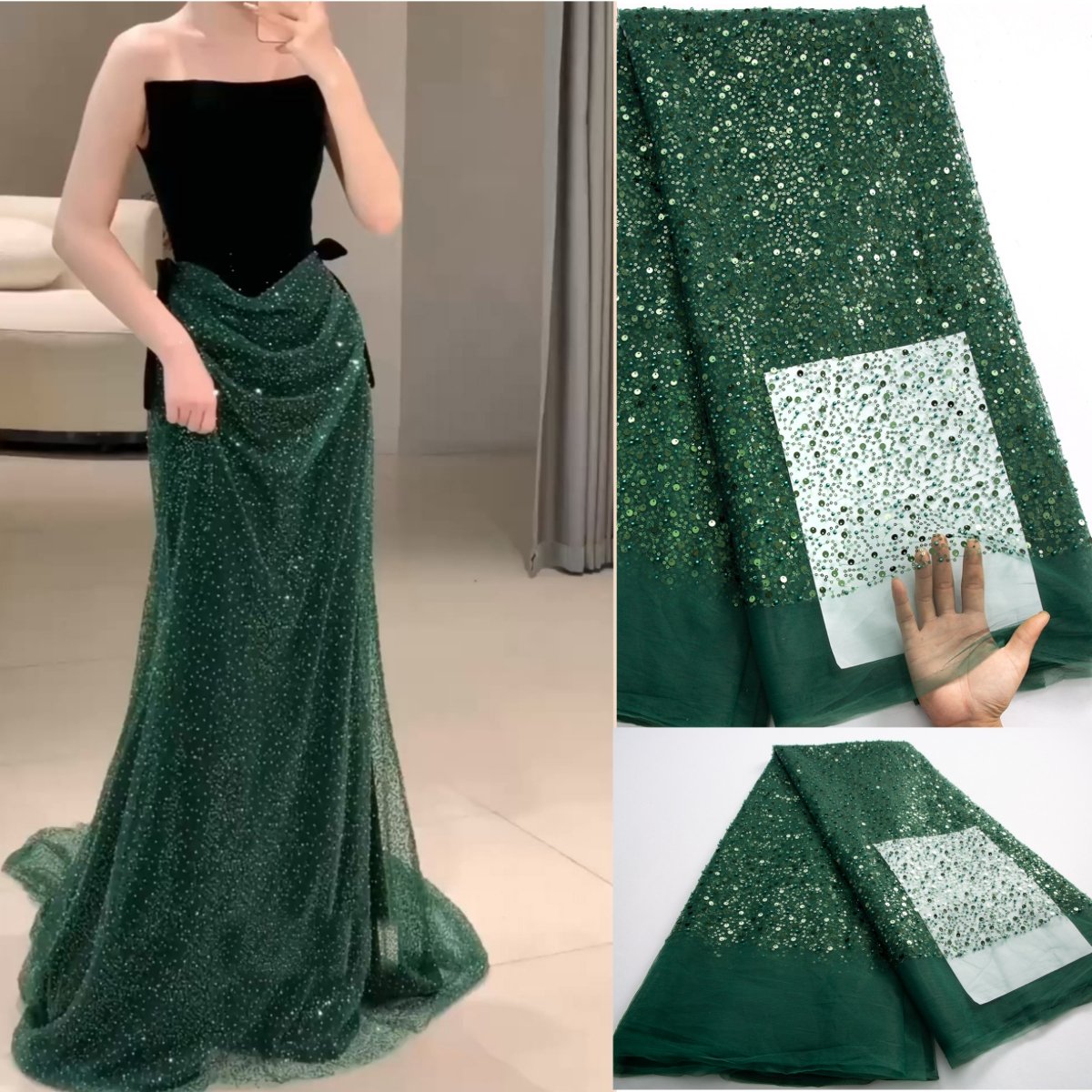 3490 Luxury Shining Burgundy Red French Sequined Lace Fabric with Beads Newly African Tulle Mesh Lace Fabric for Wedding Dresses