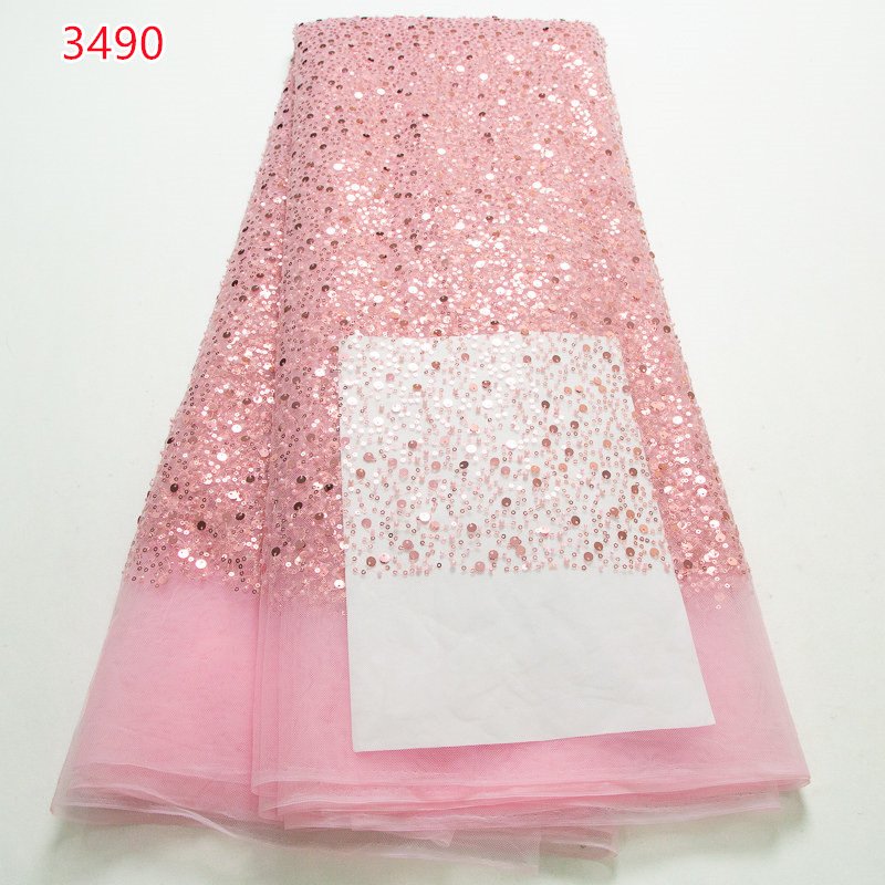 3490 Luxury Shining Burgundy Red French Sequined Lace Fabric with Beads Newly African Tulle Mesh Lace Fabric for Wedding Dresses
