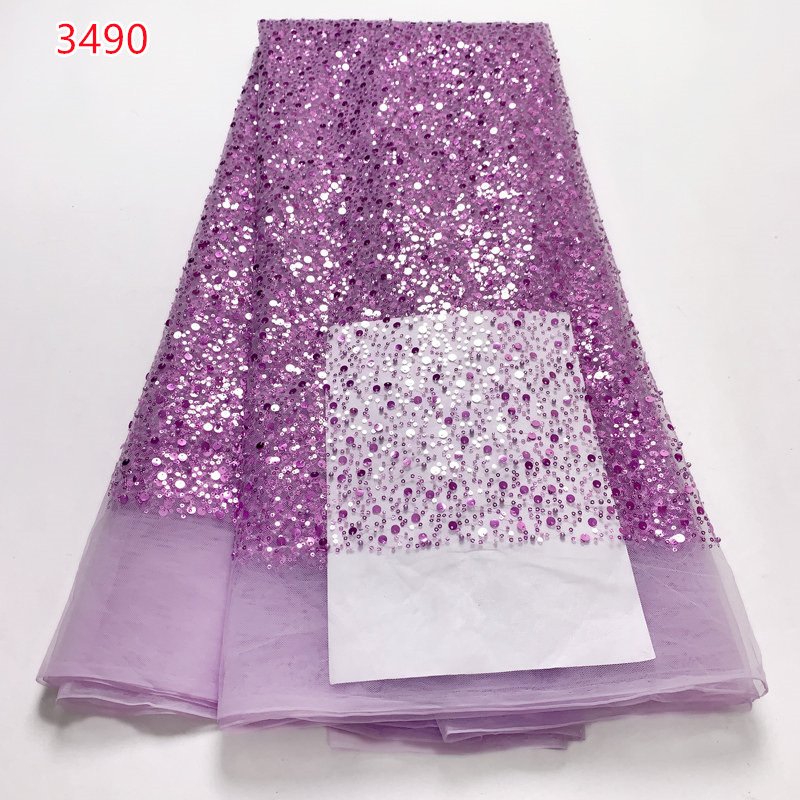 3490 Luxury Shining Burgundy Red French Sequined Lace Fabric with Beads Newly African Tulle Mesh Lace Fabric for Wedding Dresses