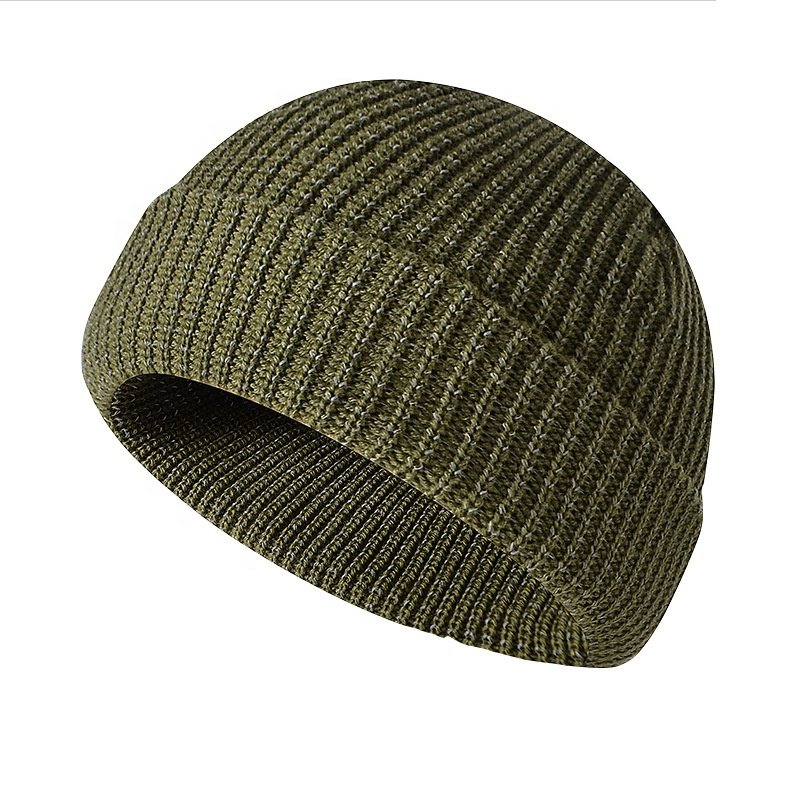 Wholesale Warm 100% Acrylic Unisex Skull Cap Custom Logo Winter Hat Reflective Ribbed Knit Cap