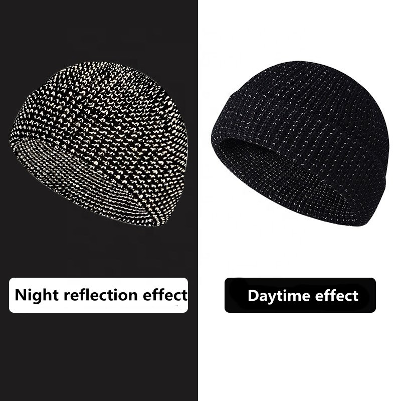 Wholesale Warm 100% Acrylic Unisex Skull Cap Custom Logo Winter Hat Reflective Ribbed Knit Cap