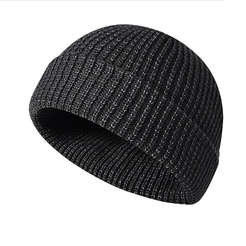 Wholesale Warm 100% Acrylic Unisex Skull Cap Custom Logo Winter Hat Reflective Ribbed Knit Cap