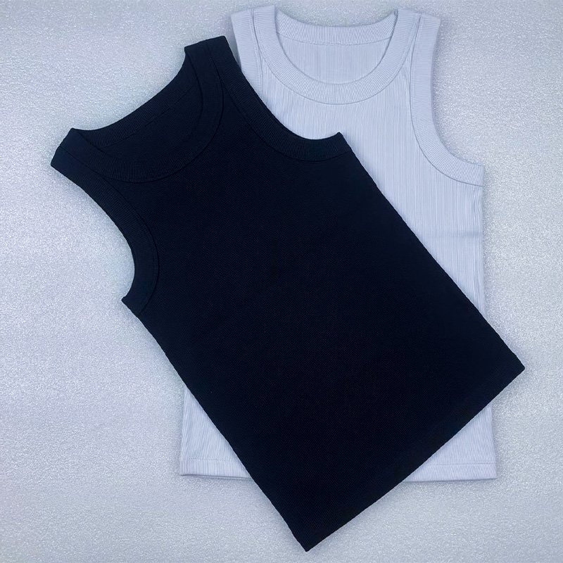 Factory Summer Basic Sleeveless Tops Ribbed Knit Tops White Black Leisure Sports Vests Green Men's Crop Tank Tops