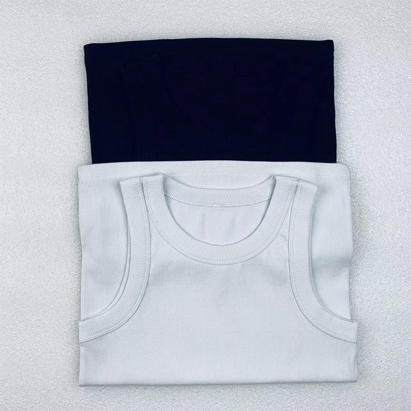 Factory Summer Basic Sleeveless Tops Ribbed Knit Tops White Black Leisure Sports Vests Green Men's Crop Tank Tops