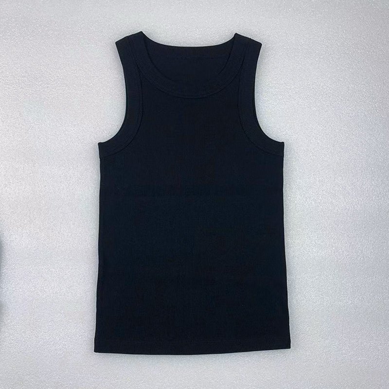 Factory Summer Basic Sleeveless Tops Ribbed Knit Tops White Black Leisure Sports Vests Green Men's Crop Tank Tops